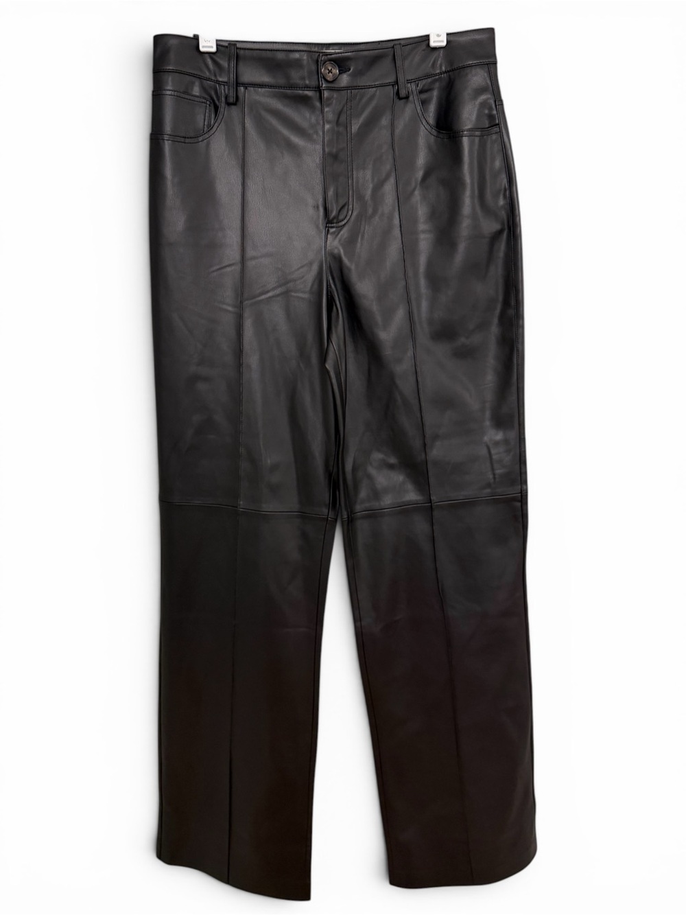 Mango MNG Faux Leather Wide Leg Pants – Black Vegan Leather Trousers Size 8